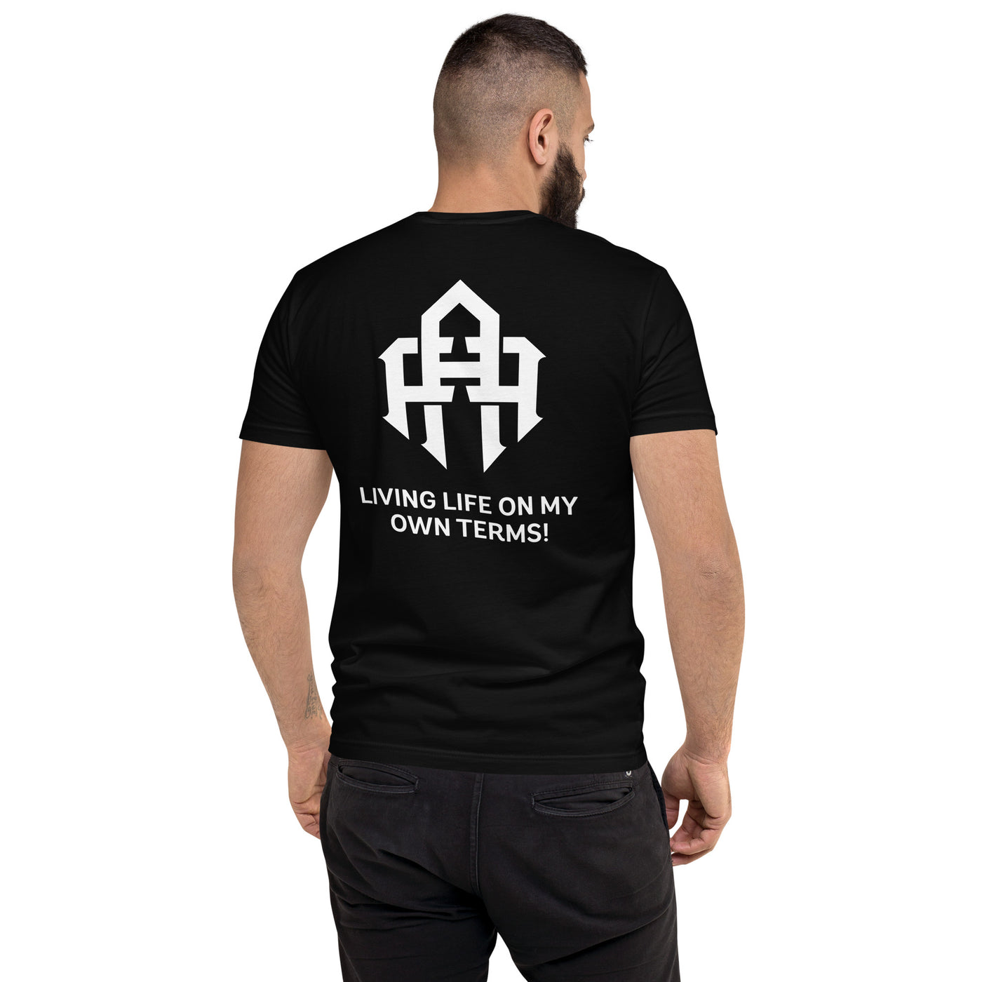 Men's fitted T-shirt black FITASFK front text