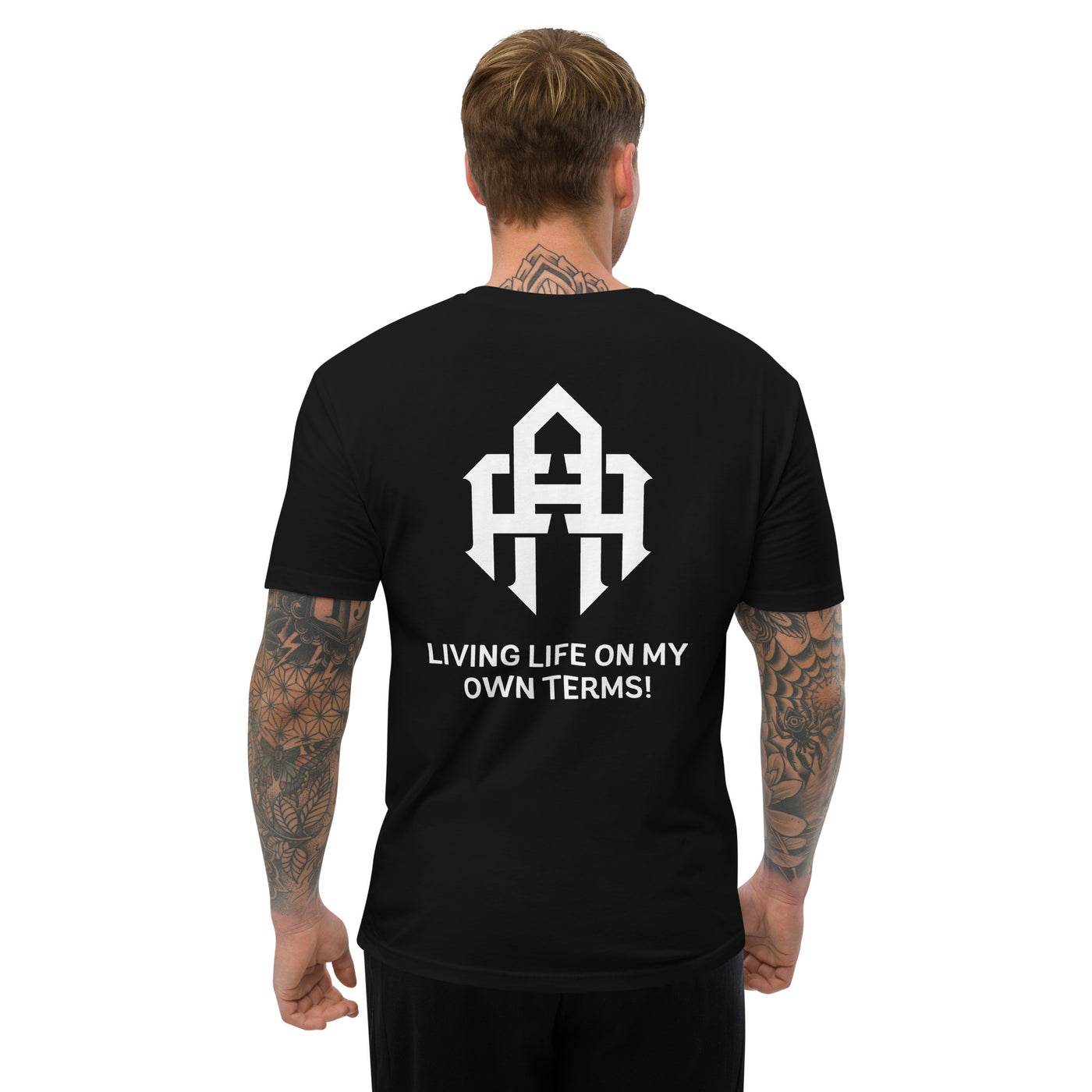 Men's fitted T-shirt black FITASFK front text