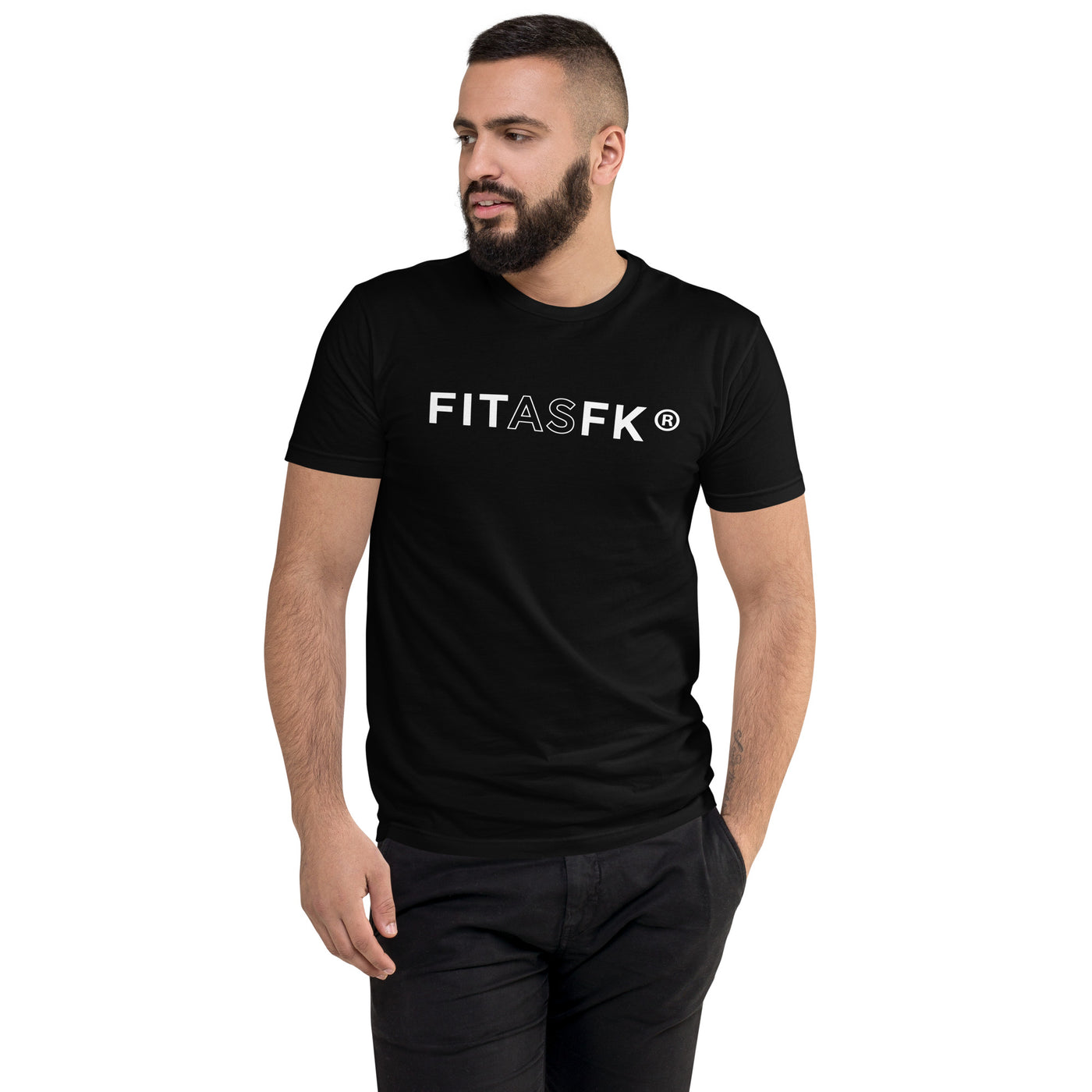 Men's fitted T-shirt black FITASFK front text