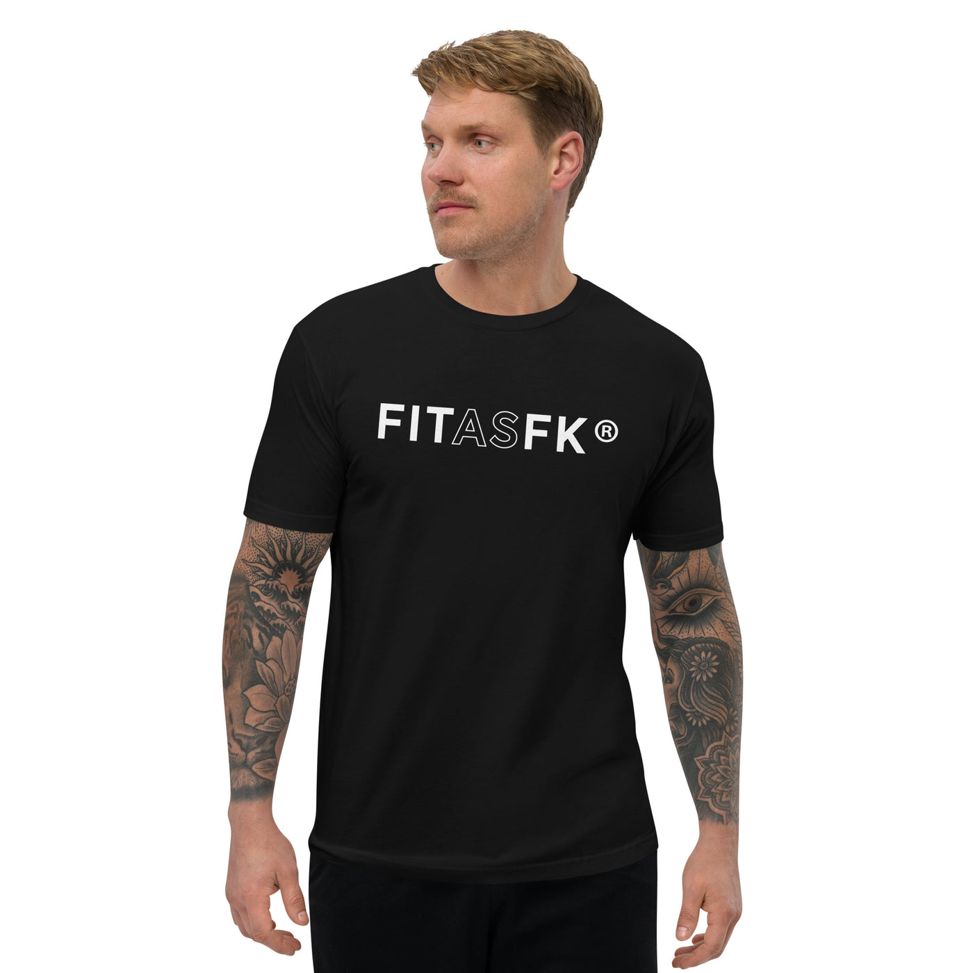 Men's fitted T-shirt black FITASFK front text